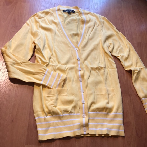 Cotton Brooks Brothers sunshine yellow and white button up cardigan - Picture 2 of 9